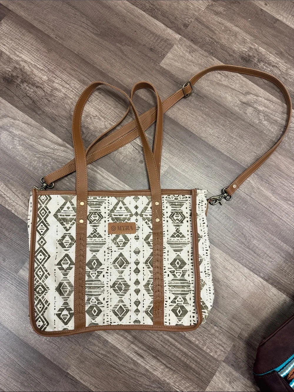 Brown & Cream Aztec Canvas Tote Bag
